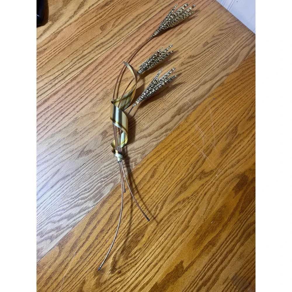 Vintage Home Interiors Brass Wheat Wall Hanging Metal Mid Century Modern 31 Inch